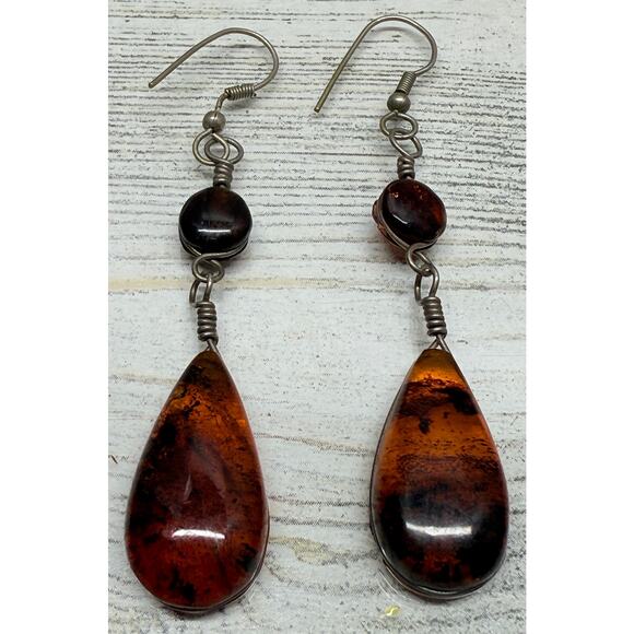 Vintage 1970s Baltic Amber Sterling Silver Earrings - Picture 1 of 6